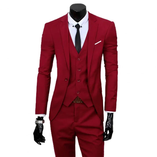 Fabulous Men Suit Set Cardigan 3 Piece Set Soft Fabric Split Wedding Suit Set  Business Suit Slim Fit