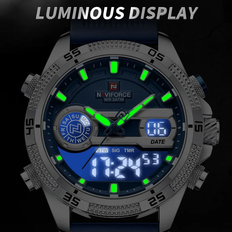 NAVIFORCE Military Sport Watches For Men Fashion Silicone Strap Waterproof Wrist watch Male Dual Display Luminous Alarm Clock