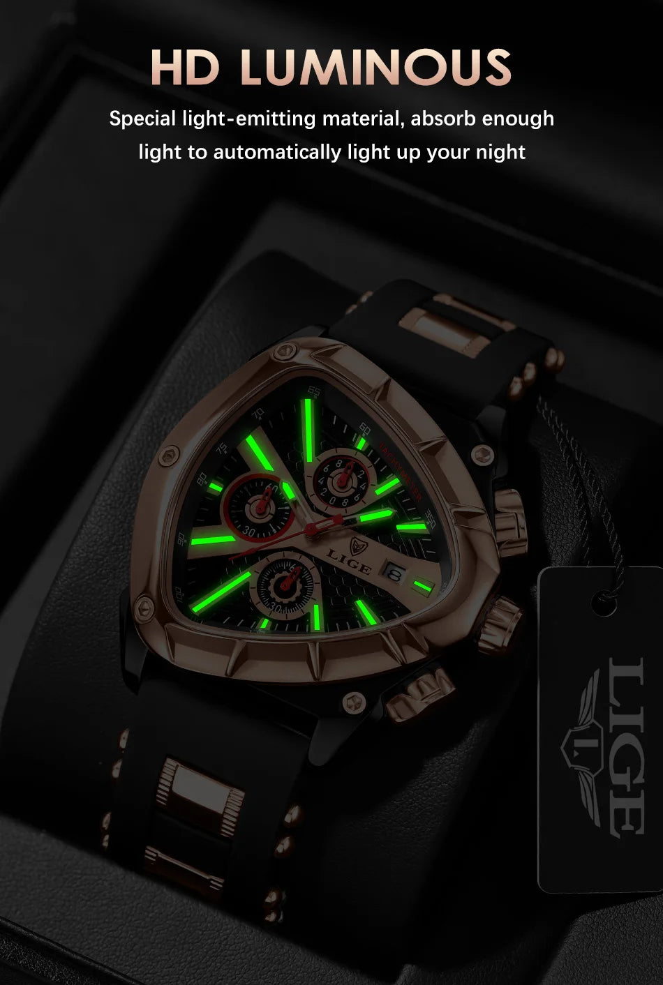 LIGE Fashion Men Watch Triangle Chronograph Military Wristwatch Sport Army Mens Watches Luxury Waterproof Quartz Clock Man Reloj