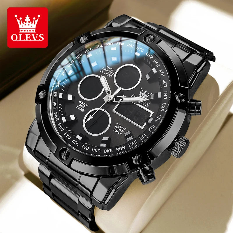 OLEVS 1106 Watch Men Chronograph Calendar Alarm Clock Quartz Movement Stainless steel Multi-function Man Hand Clock Trend Watch