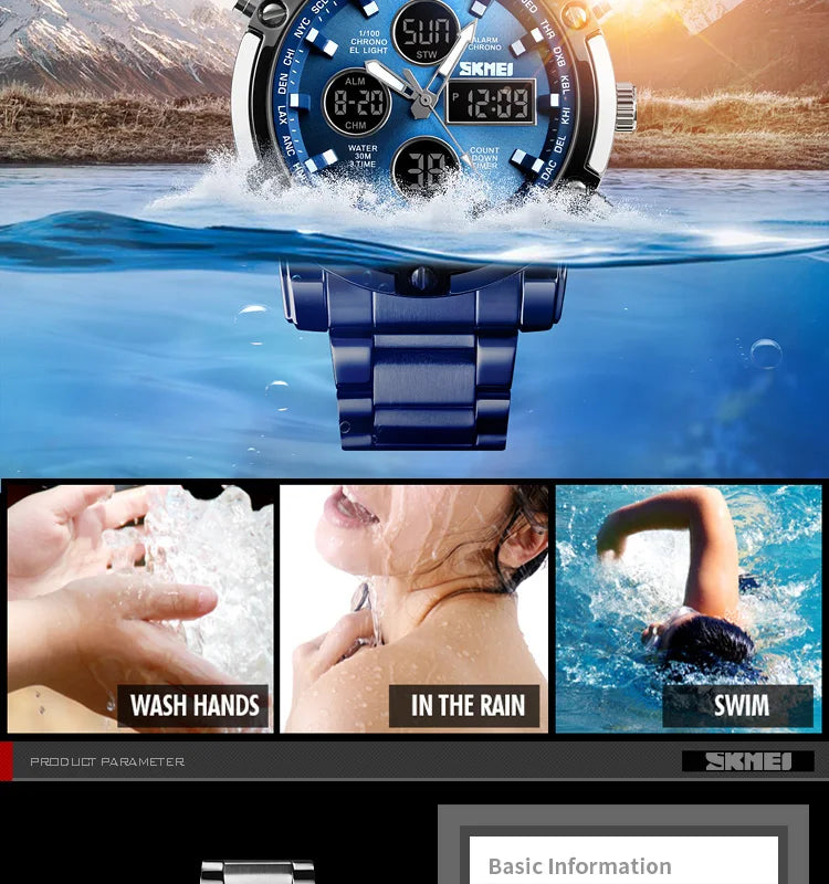 SKMEI 1389 Fashion Luxury Business Mens Watch Waterproof Sport Digital Men's Wristwatch Bracelet Clock Reloj Relogio Masculino