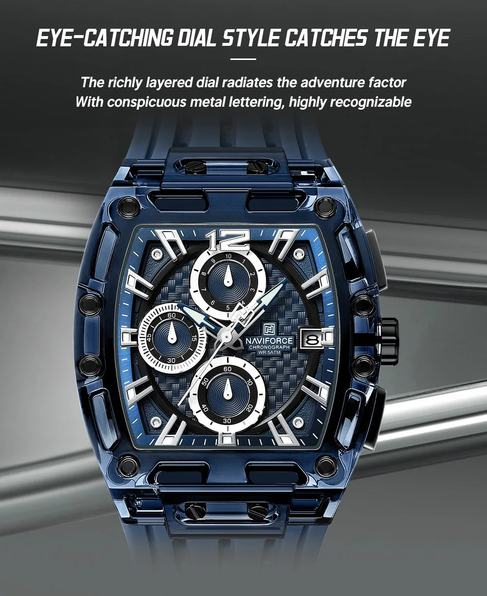 NAVIFORCE Men's Watch High Quality Quartz Fashion Clock Waterproof Silicone Tape Watch for Men Luminous Date Sports Wristwatches