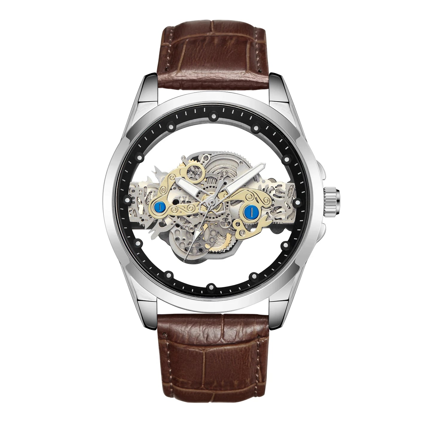 New Men's Watches Top Brand Luxury Original Waterproof Quartz Watch for Man Gold Skeleton Style 24 Hour Day Night часы мужские