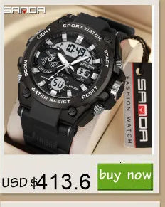 SANDA 6162 Men's Electronic Watch Creative Sports Waterproof Luminous Chronograph Pointer Digital Dual Display Wristwatches