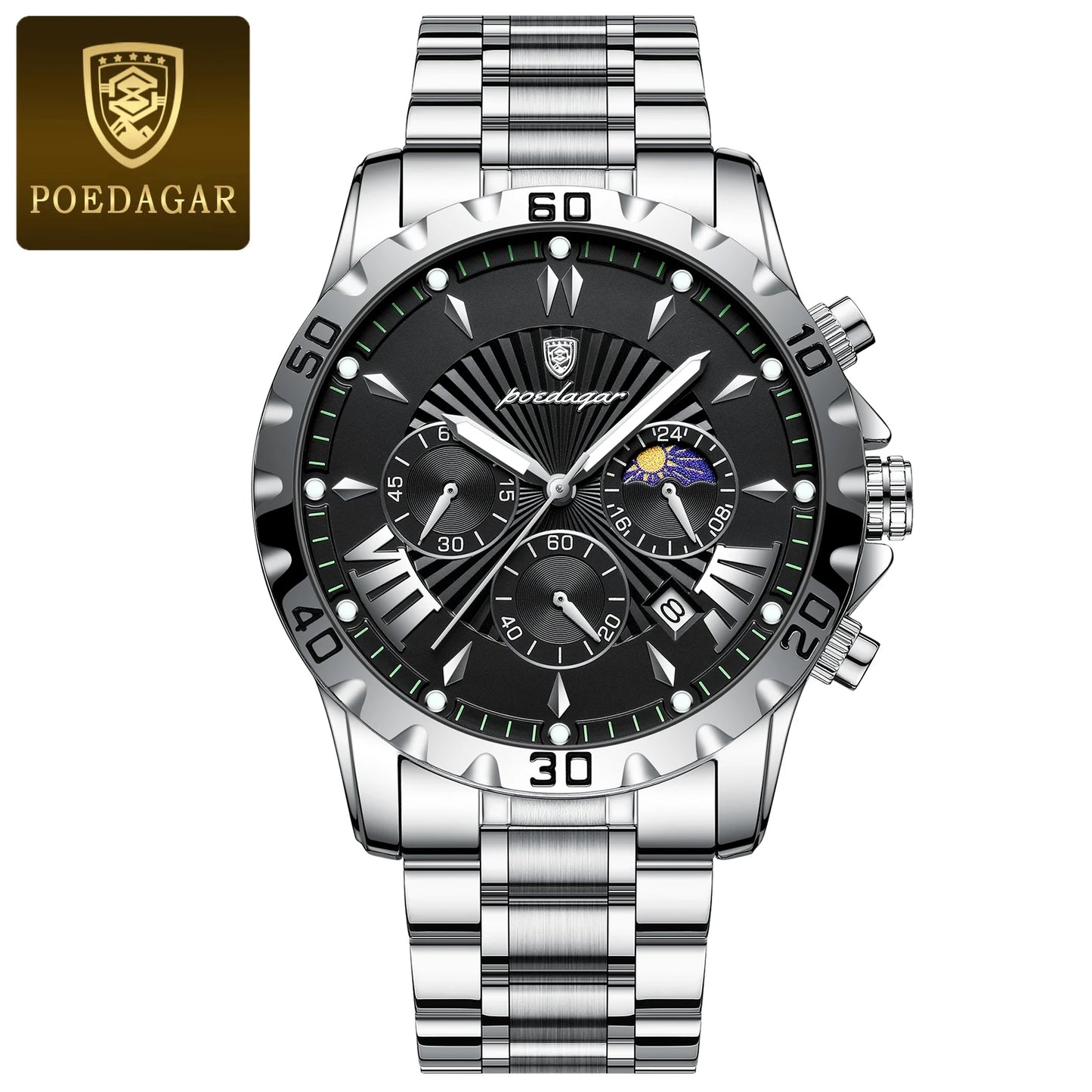 POEDAGAR Luxury High Quality Watch for Man Waterproof Luminous Chronograph Date Men Watch Stainless Steel Quartz Men's Watches