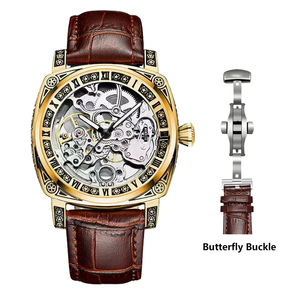 New Mens Watch Top brands Automatic man watches skeleton  Fashion Male Clock Business Mechanical Wristwatch relogio masculino