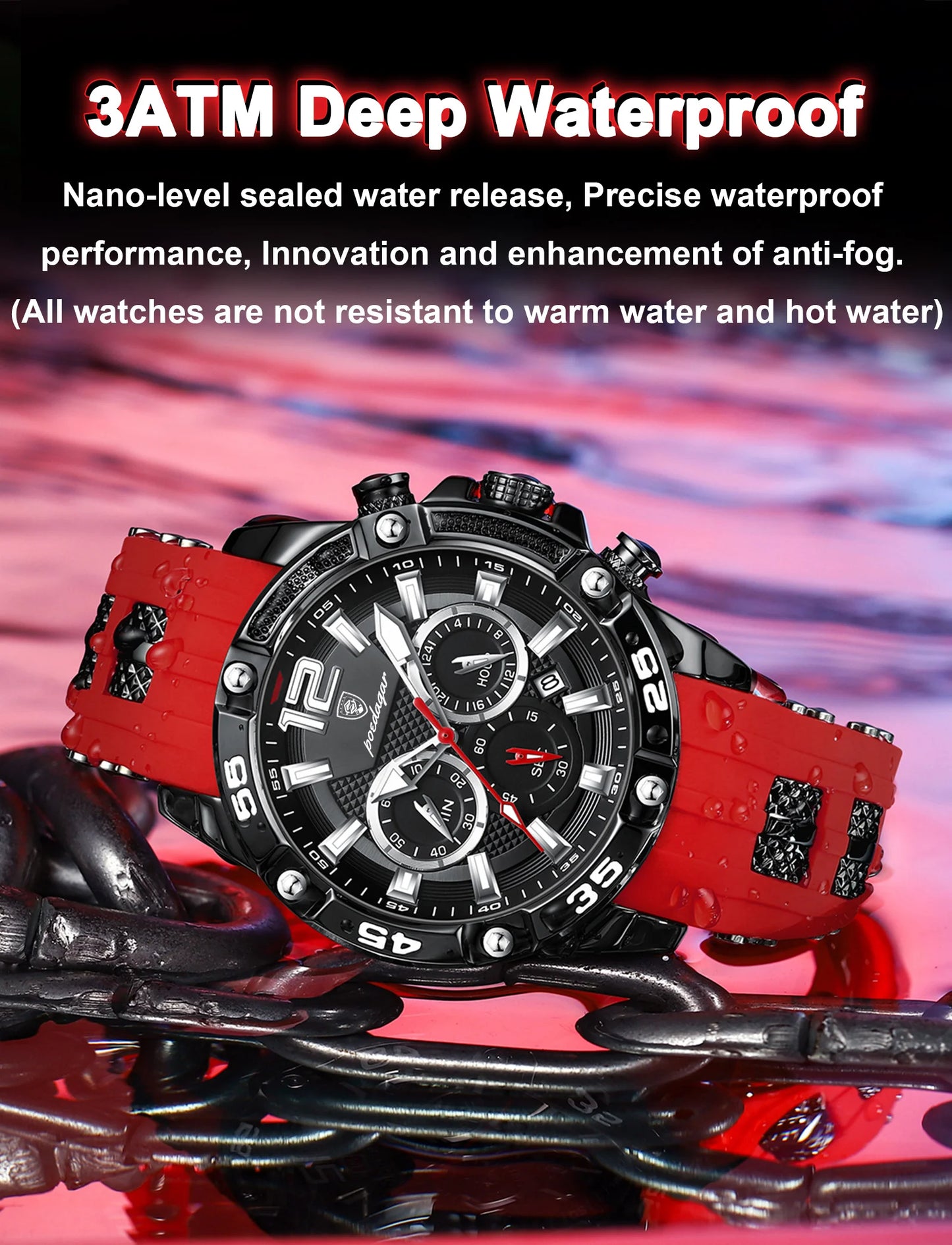 POEDAGAR Luxury Man Wristwatch Sport Chronograph Waterproof Luminous Date Watches for Men Casual Quartz Silicone Men Watch Reloj
