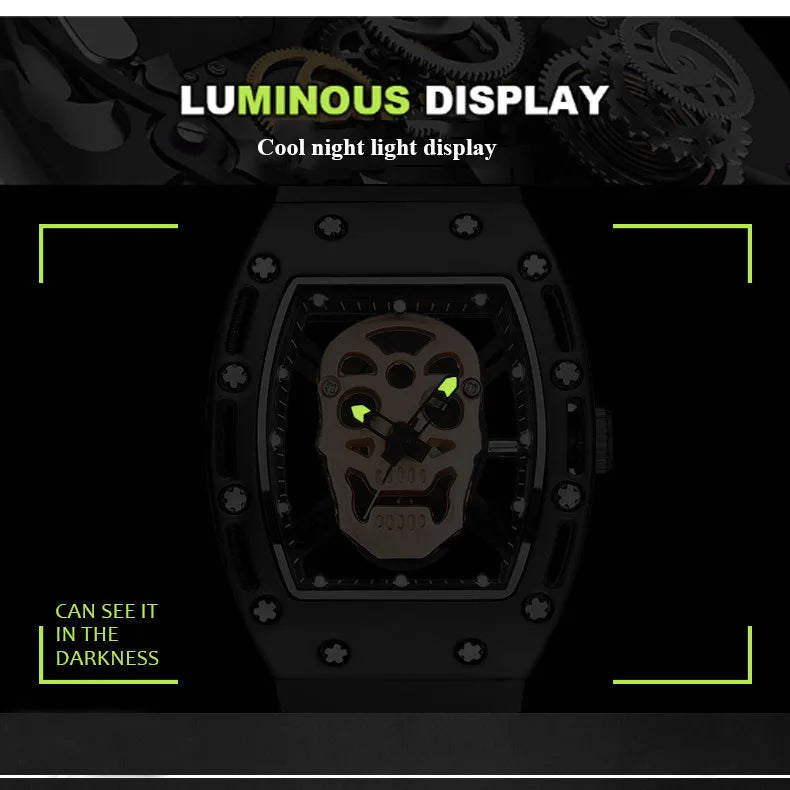 UTHAI Men Watch Fashion Trend For Skeleton Ghost Head Hollow Out Watch Wine Bucket Wristwatch Silicone Male Quartz Clock Watches