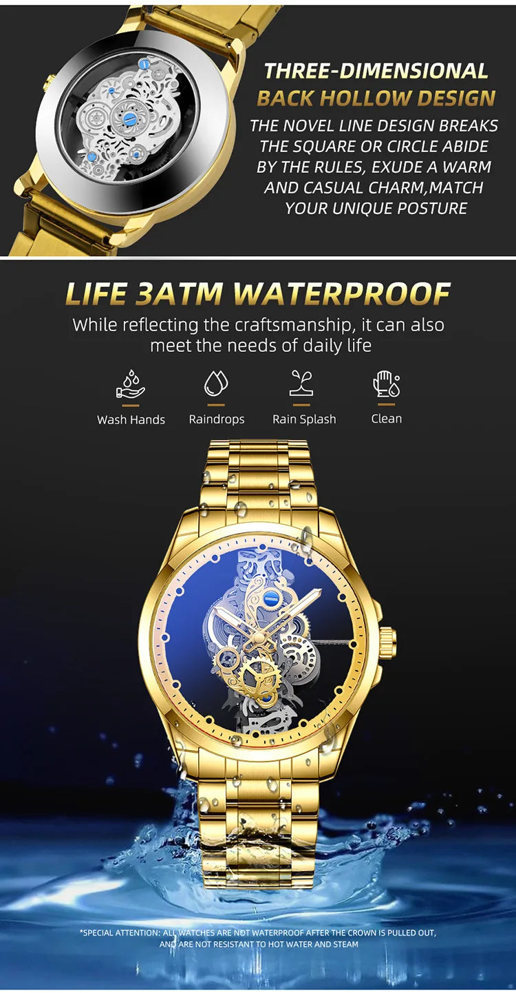 New Men Watch Skeleton Automatic Quartz Watch Golden Skeleton Vintage Man Watch Mens Watches Brand Fashion trend montre homme