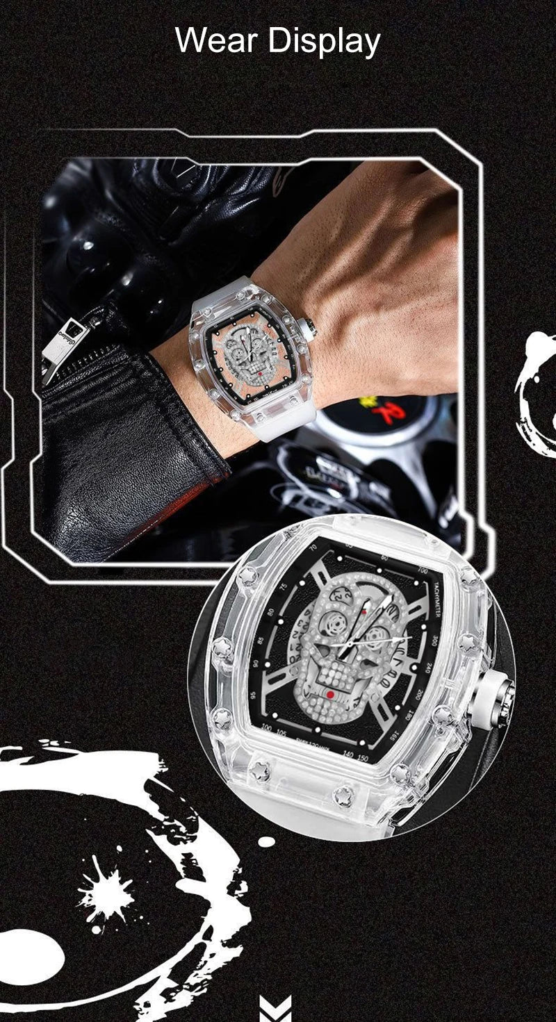 UTHAI New Men's Watch Fashion Trend Non Mechanical Watch Waterproof Luminous Skull Wine Bucket Quartz Watch Men's Gift V0020