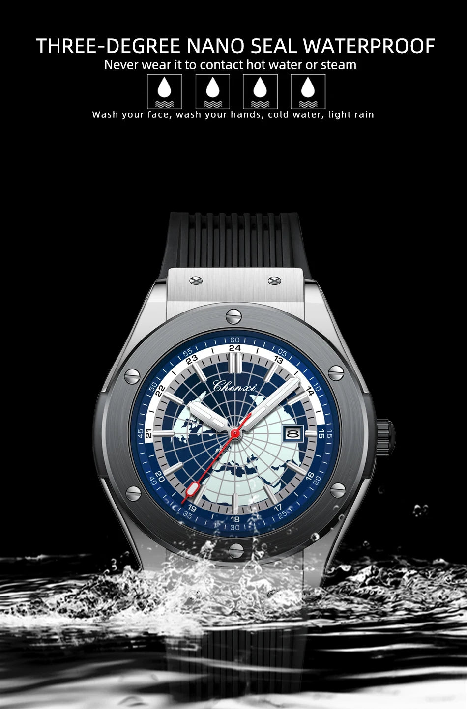 CHENXI 82442 Quartz Watch Men Casual Luxury Sport Watches Brand World Map Military Waterproof Wrist Watch for Male Clock Gift