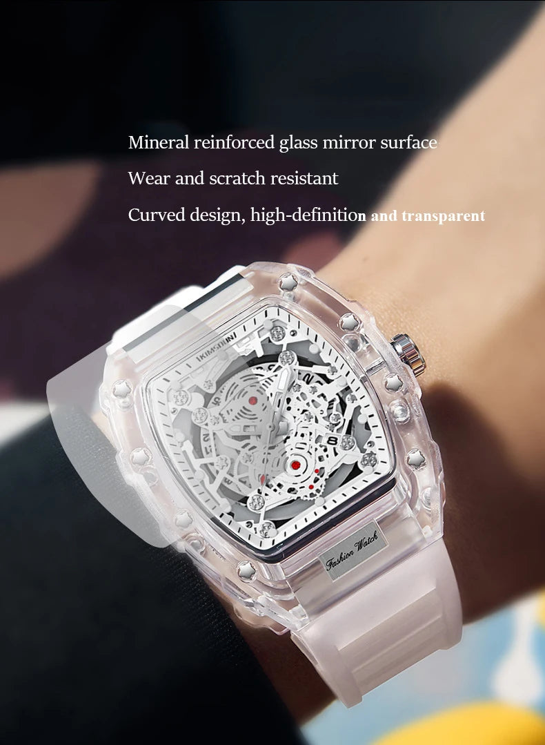UTHAI Men Watch Sports Personality Wine Barrel Quartz Wristwatch Transparent Waterproof Calendar Male Fashion Clock Watches Gift