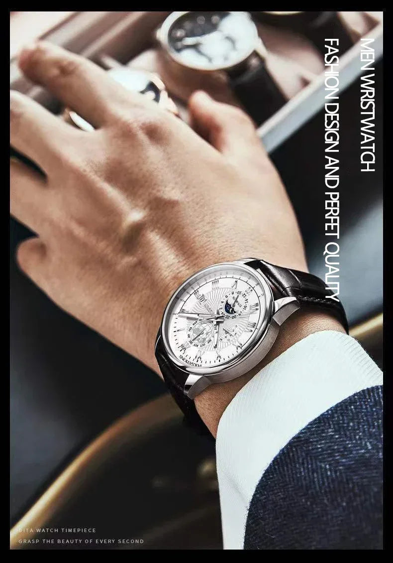 Mens Watch 2024 New Fashion Leather Waterproof Luminous Top Brand Luxury Mens Quartz Wristwatch Men Sport Casual Watches Reloj