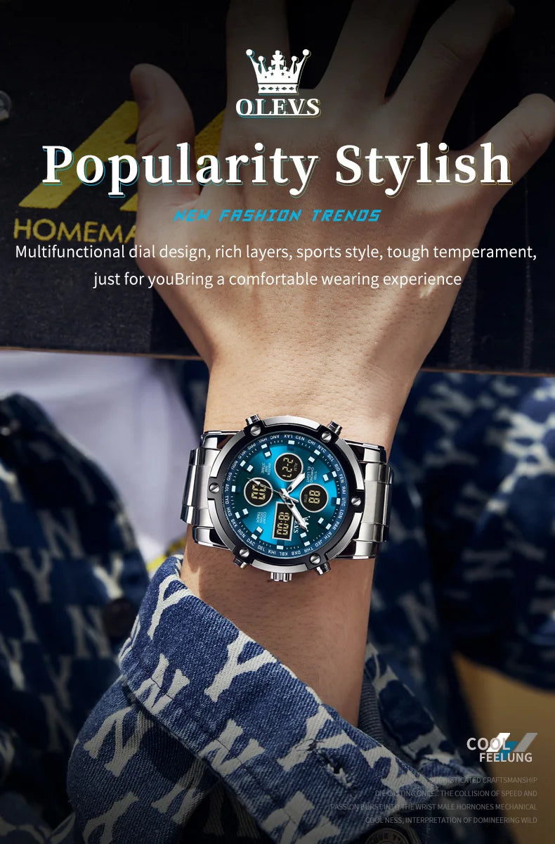 OLEVS 1106 Watch Men Chronograph Calendar Alarm Clock Quartz Movement Stainless steel Multi-function Man Hand Clock Trend Watch