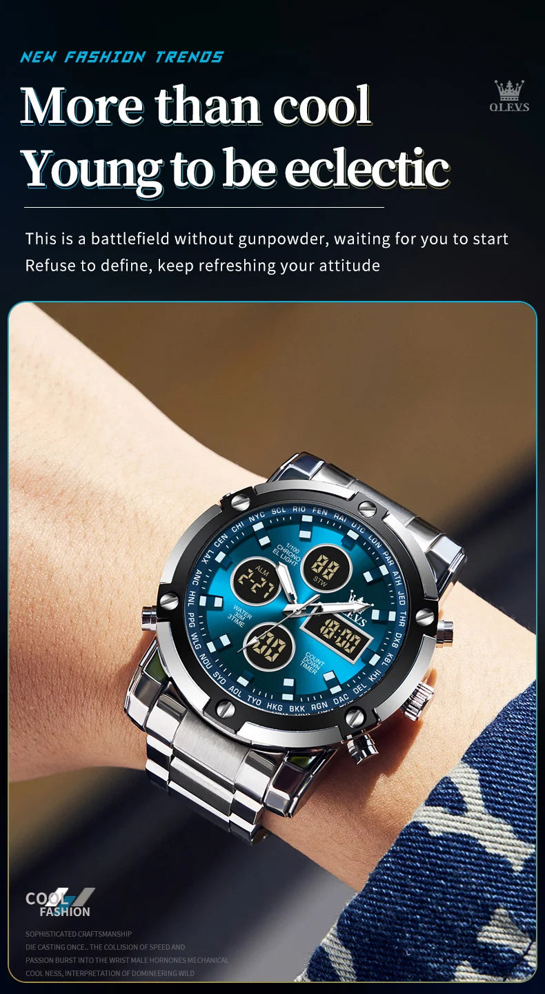 OLEVS 1106 Watch Men Chronograph Calendar Alarm Clock Quartz Movement Stainless steel Multi-function Man Hand Clock Trend Watch