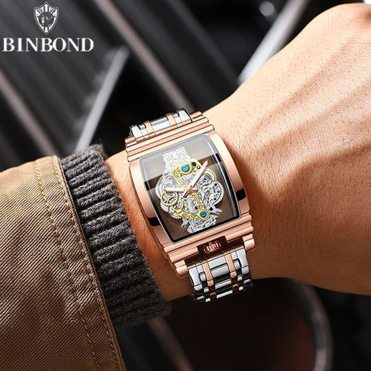 BINBOND Men Watch Sports Quartz Watches Men Waterproof Luminous Pointer Wristwatch Skeleton Hollow Clock Man Relogio Masculino