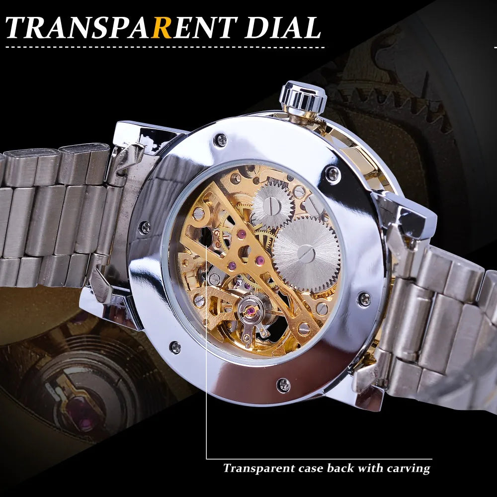 Fashion Winner Hot Top Brand Luxury Men Transparent Diamond Luminou Smovement Male Mechanical Skeleton Royal Design Wrist Watch