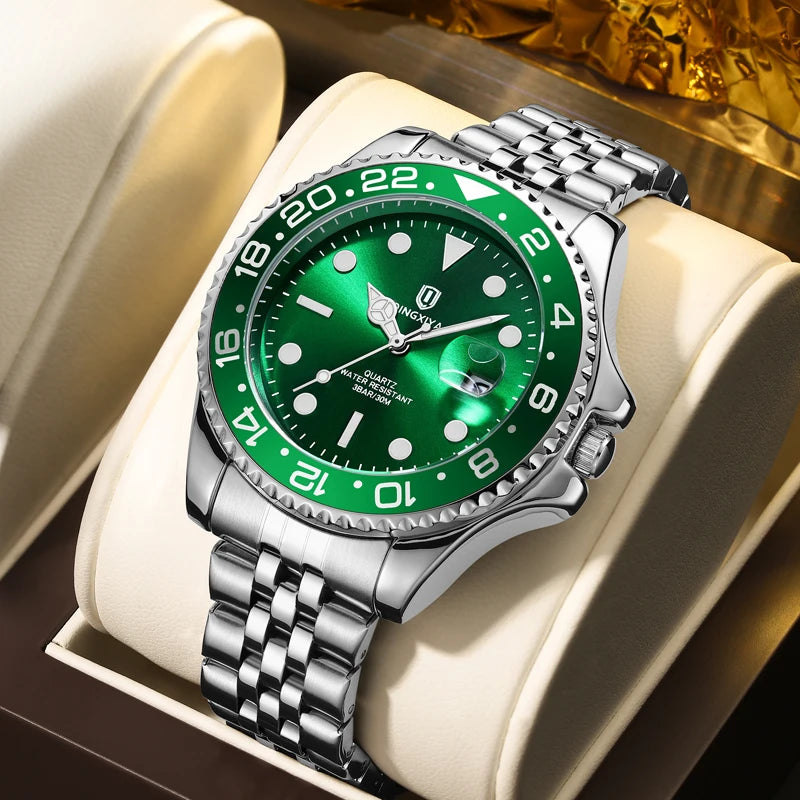 QINGXIYA Brand New Luxury Stainless Steel Quartz Watch for Men Waterproof Luminous Date Fashion Men Watch Casual Mens Watches