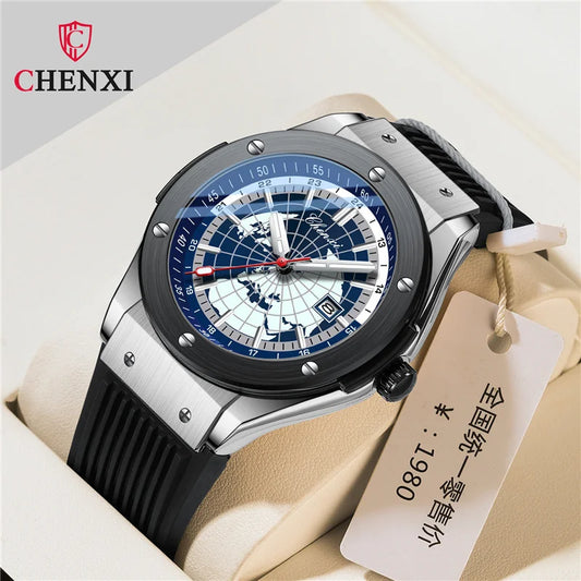CHENXI 82442 Quartz Watch Men Casual Luxury Sport Watches Brand World Map Military Waterproof Wrist Watch for Male Clock Gift