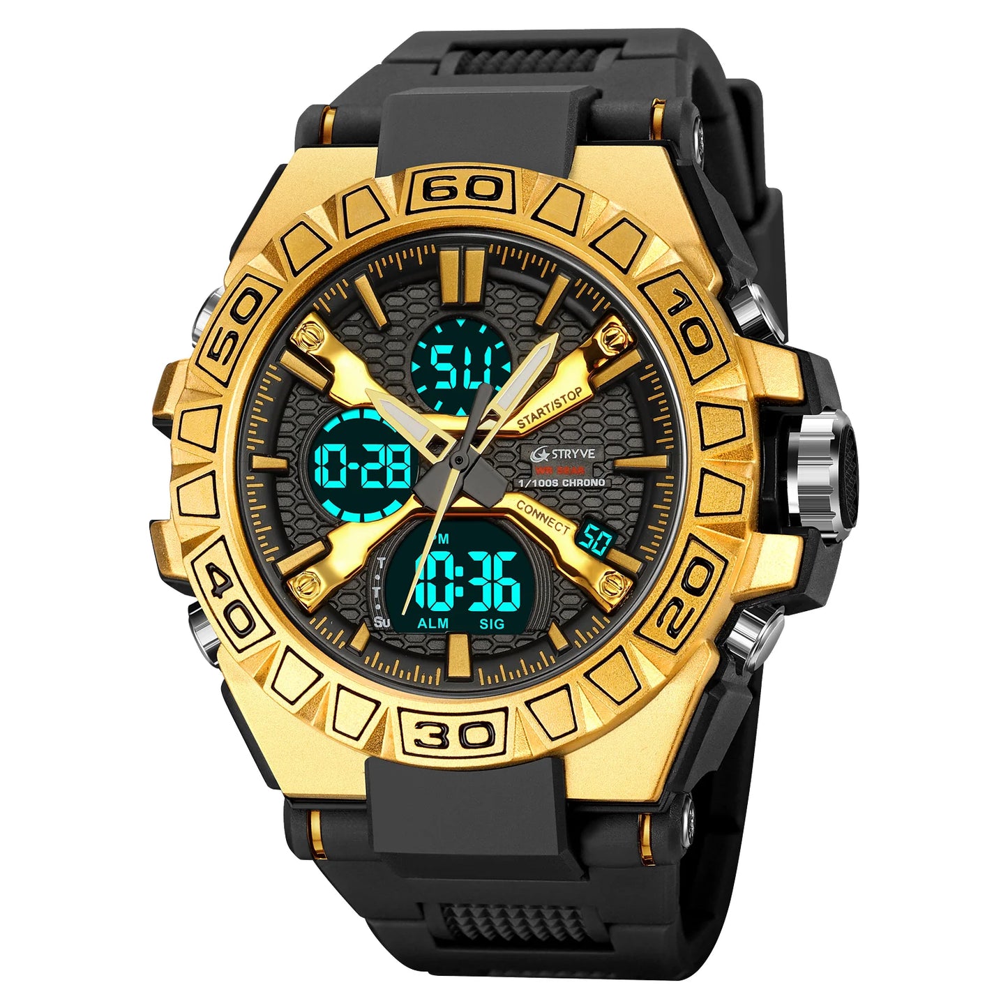 New STRYVE Watch for Men's High Quality Digital-Analog Dual Movement 5ATM Waterproof Watches Fashion Sports Men's Watch 8025
