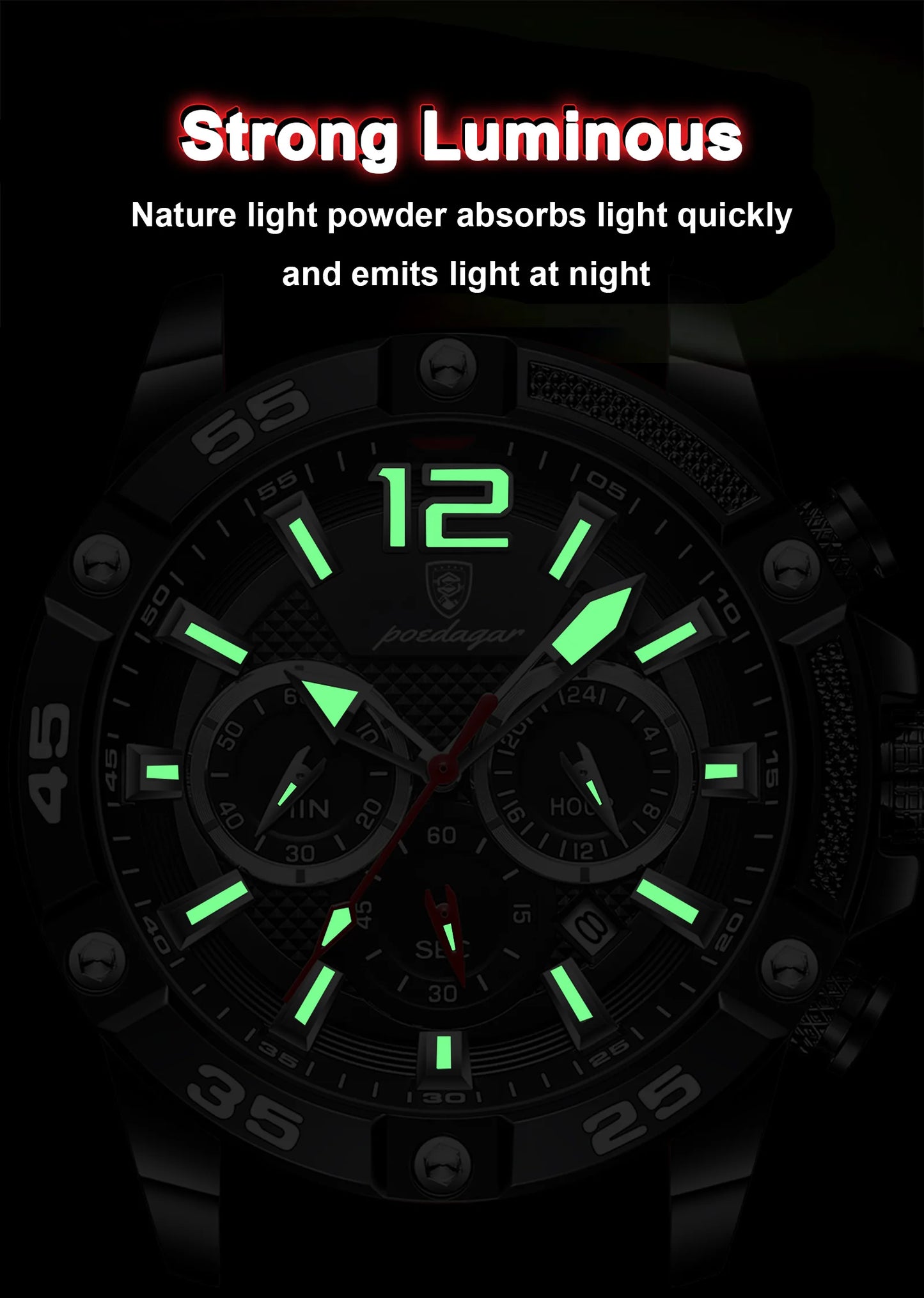 POEDAGAR Luxury Man Wristwatch Sport Chronograph Waterproof Luminous Date Watches for Men Casual Quartz Silicone Men Watch Reloj