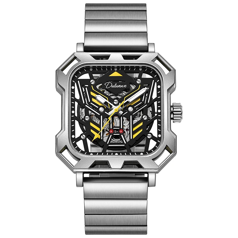 Square Skeleton Dial Mens Watches Top Brand Luxury Luminous Sports Automatic Mechanical Watch Waterproof Steel Reloj Hombre