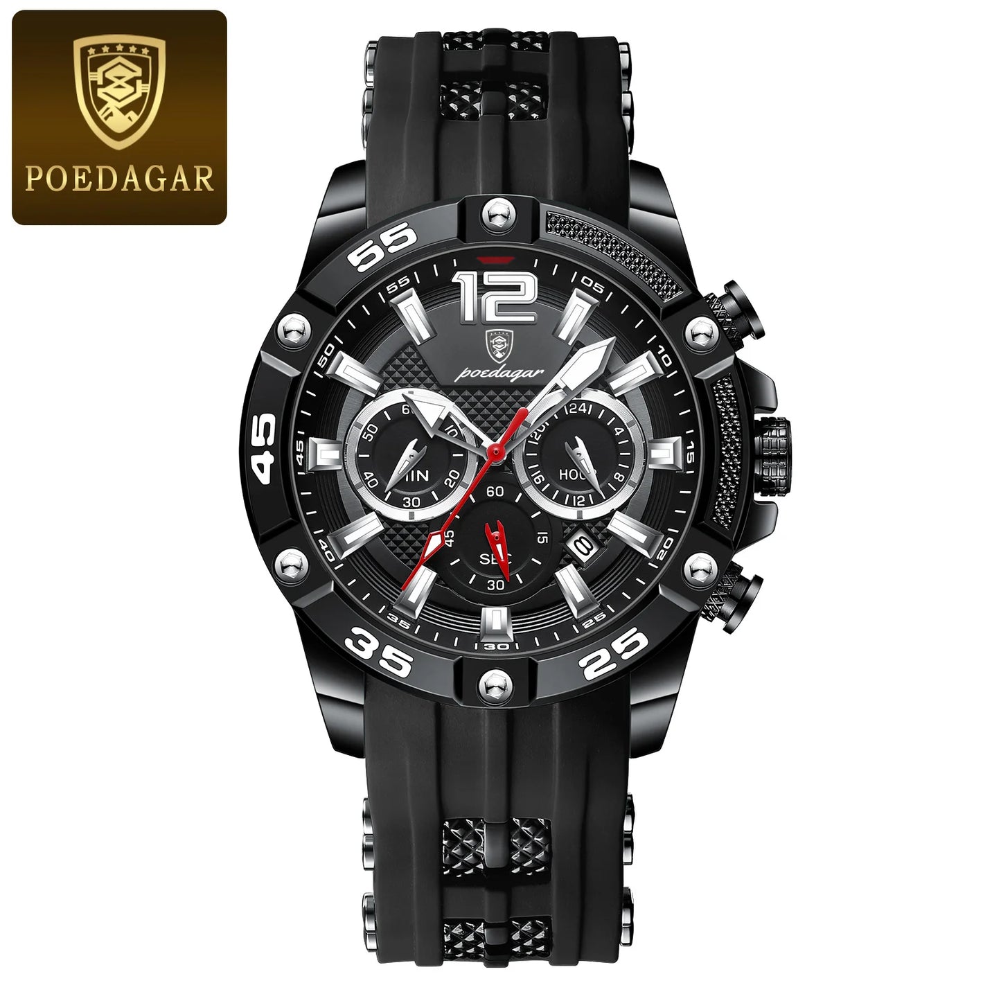 POEDAGAR Luxury Man Wristwatch Sport Chronograph Waterproof Luminous Date Watches for Men Casual Quartz Silicone Men Watch Reloj