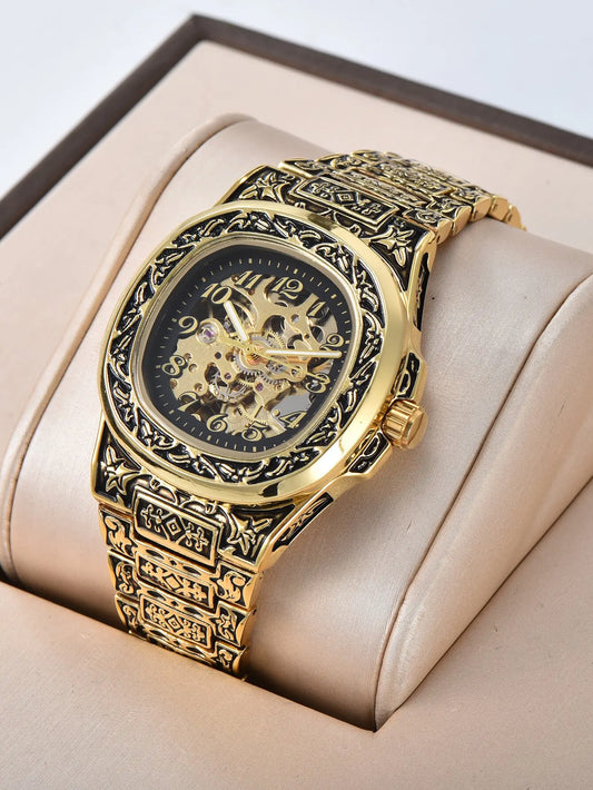 LONGLUX automatic watch for man retro mechanical wristwatches luxury alloyl waterproof skeleton mens watch men gift