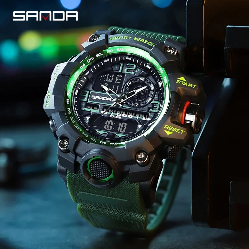 SANDA 3133 2022 G Style New Men's Watches 50M Waterproof Shock Sports Military Quartz Watch For Male Digital Wristwatch Clock