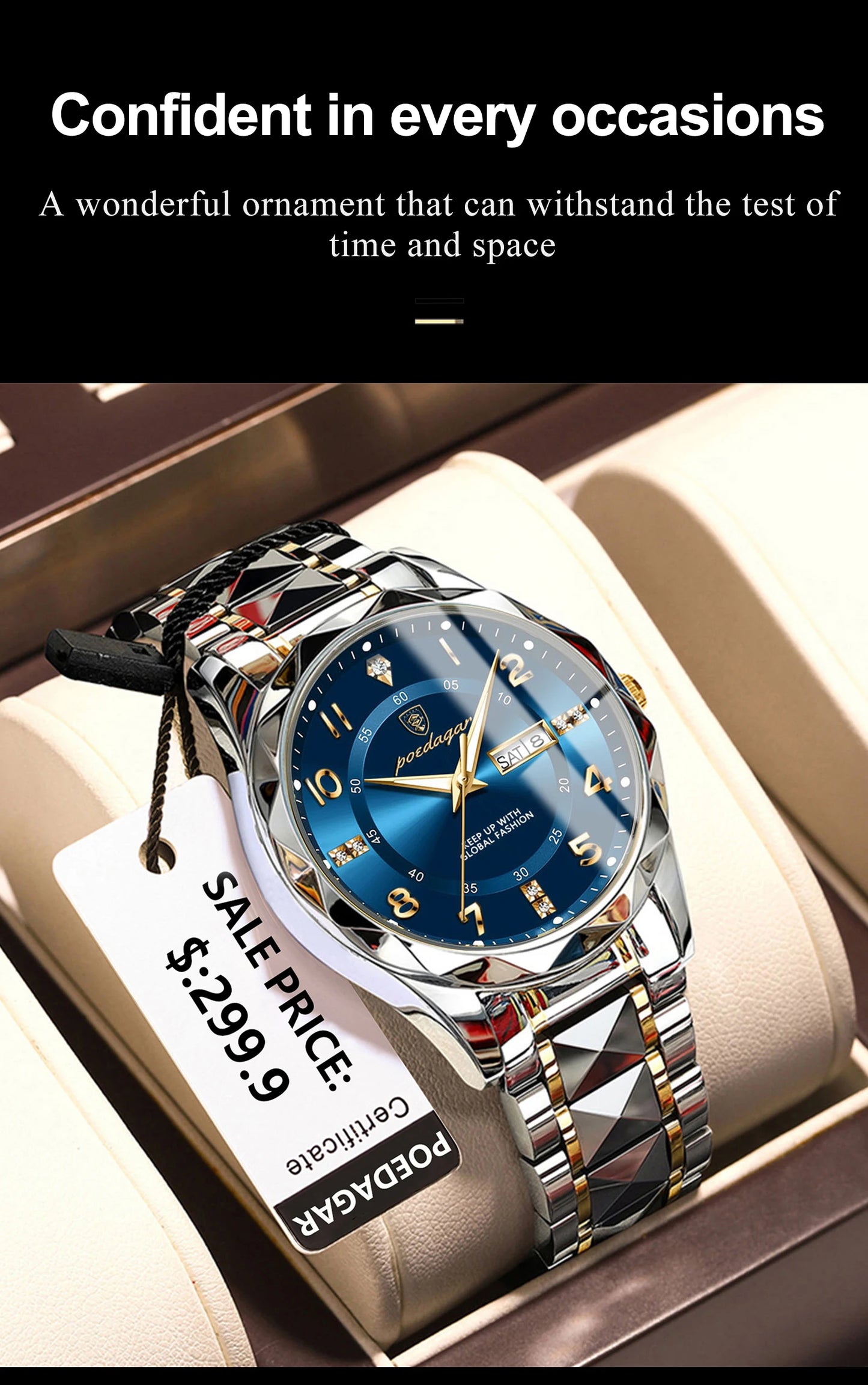 POEDAGAR Luxury Man Wristwatch Waterproof Luminous Date Week Men Watch Sport Stainless Steel Quartz Men's Watches Male reloj+box