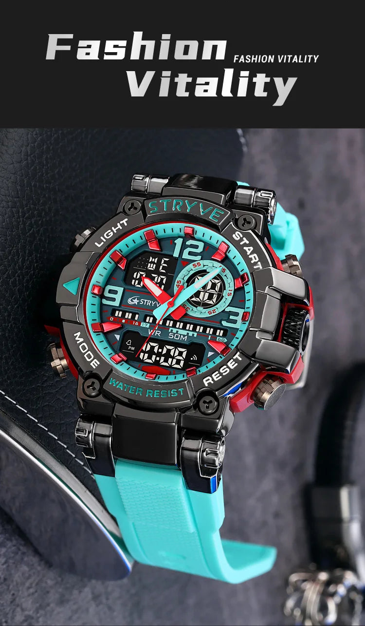 New STRYVE Watch for Men's High Quality Digital-Analog Dual Movement 5ATM Waterproof Watches Fashion Sports Men's Watch 8025