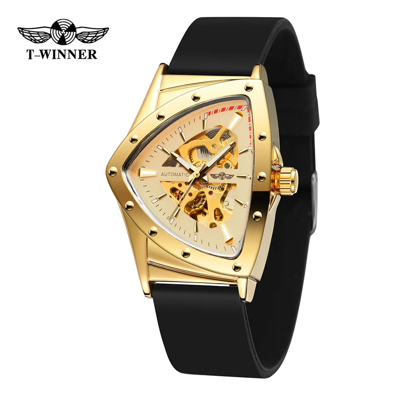 Winner 395R WINNER Minimalist Automatic Watch for Men Creative Triangle Dial Brand Luxury Business Mechanical Watches Silicone