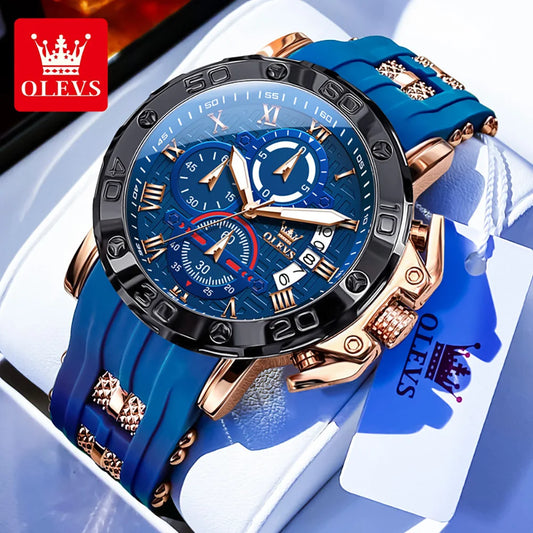 OLEVS 9986 Men Watch Silicone Strap Sports Multi functional Waterproof Luminous Timing Code Watch Luxury Brand Men Quartz Watch