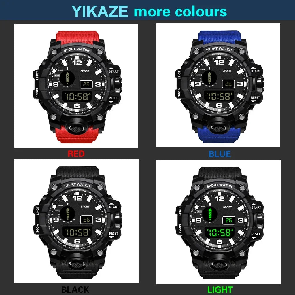 YIKAZE Y12 Men's Sports Watch Waterproof Luminous Men Sport Watch Multifunction Digital Electronic Wristwatch Clock for Boy Kids