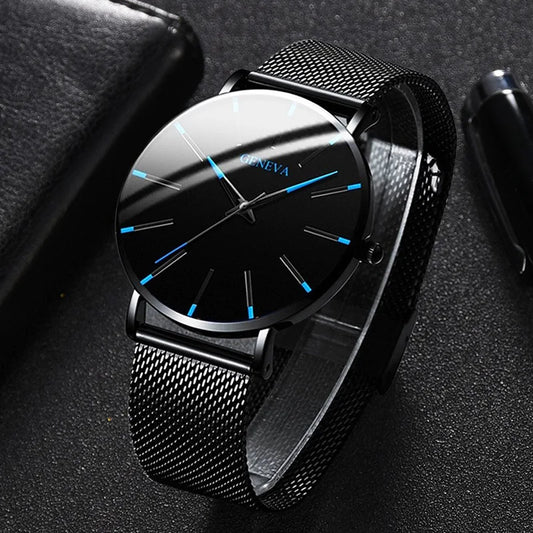Minimalist Mens Fashion Ultra Thin Watches Simple Men Business Stainless Steel Mesh Belt Quartz Wrist Watch Relogio Masculino