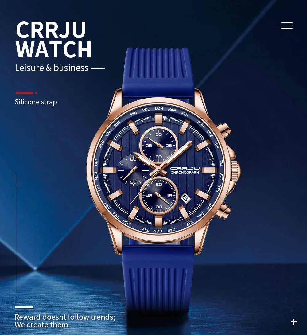 CRRJU Men Watch Silicone Strap Top Brand Luxury Sports Quartz  Waterproof Luminous Auto Date Wristwatch Relogio Masculino