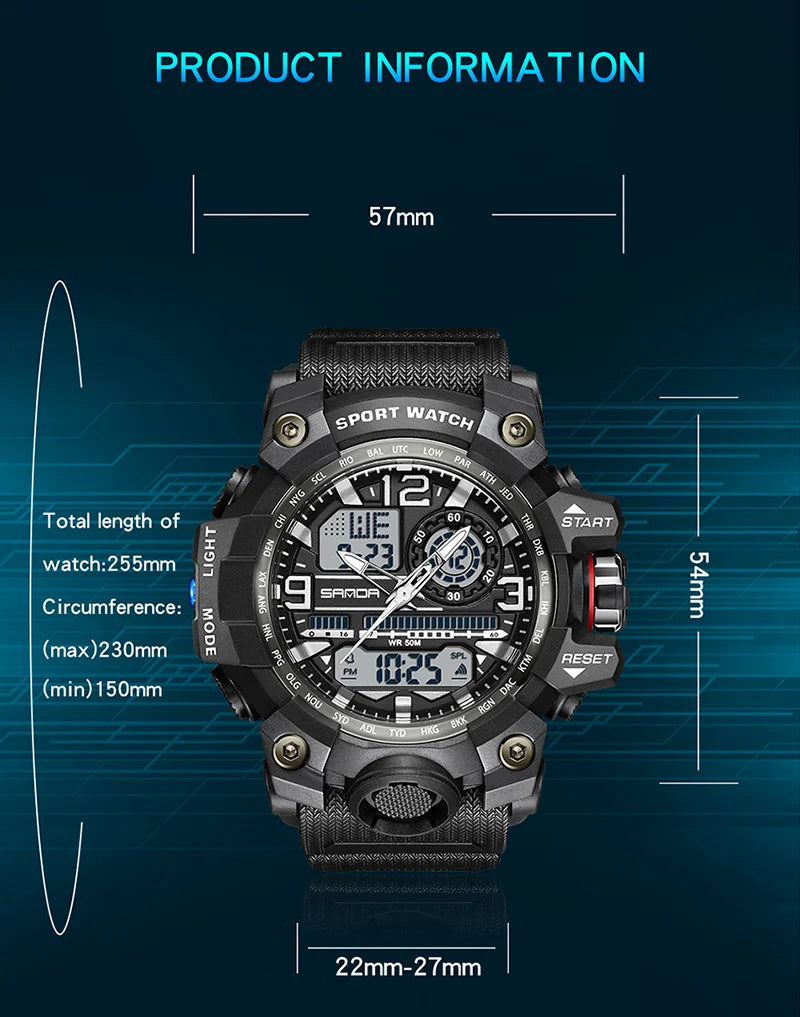 SANDA 3133 2022 G Style New Men's Watches 50M Waterproof Shock Sports Military Quartz Watch For Male Digital Wristwatch Clock
