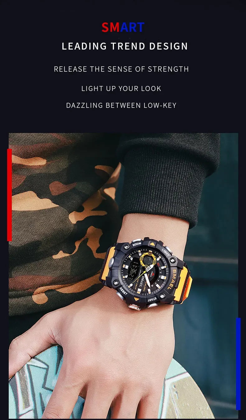 SMAEL 8040 50M Waterproof Wristwatch Stopwatch Alarm LED Light Digital Watches  Men's Sports Watch  Military Watches Men Watch