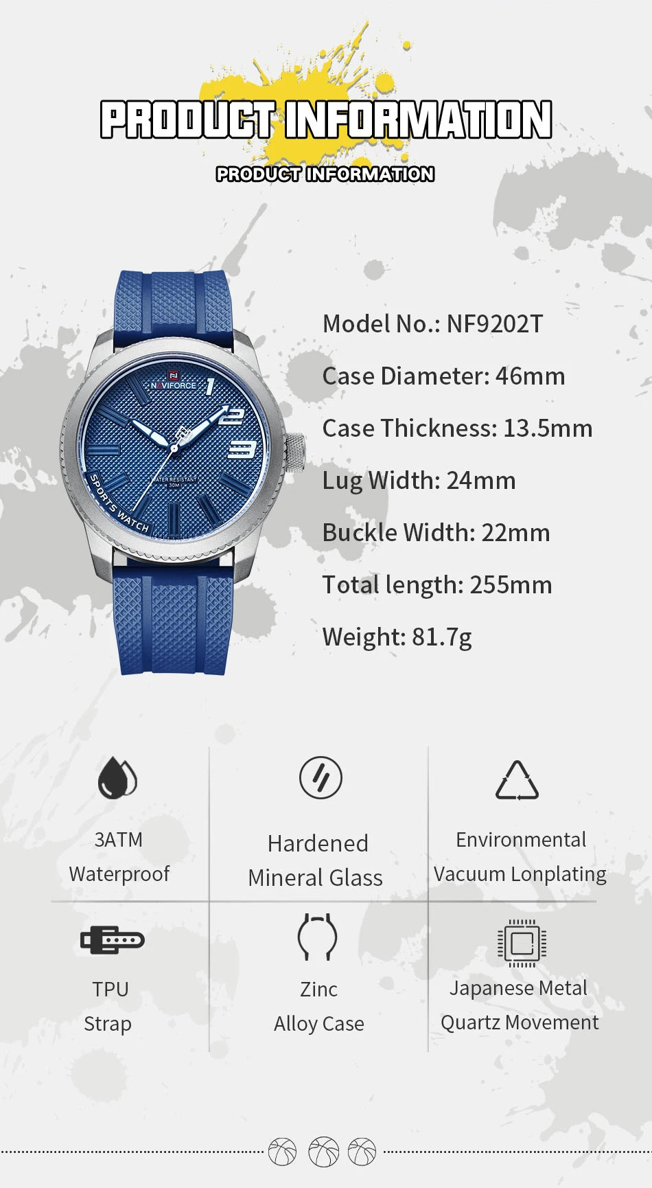 NAVIFORCE Top Brand Watch Men Fashion Casual Waterproof Simple Style Quartz Wristwatch Military Male TPU Strap Clock