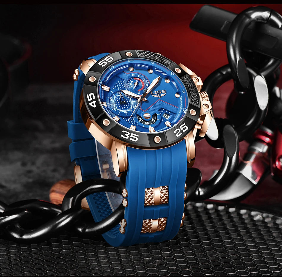 LIGE Mens Watches Top Brand Luxury Big Dial Watch Men Silicone Military Sports Waterproof Quartz Watch For Men Relogio Masculino