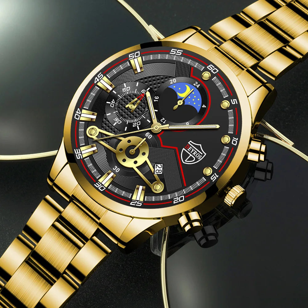 Reloj Hombre Men's Luxury 3-Piece Business Watches Mens Full Calendar Leisure Sports Watch Men Stainless Steel Quartz WishWatch