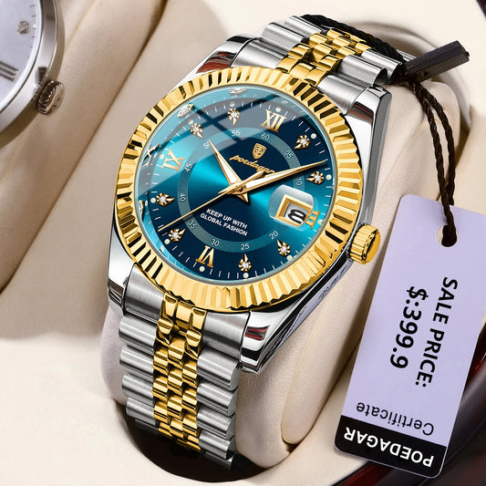 POEDAGAR Classic Men's Watches Luxury Fashion Threaded Bezel Watch for Man Luminous Date Waterproof Original Quartz Wristwatch