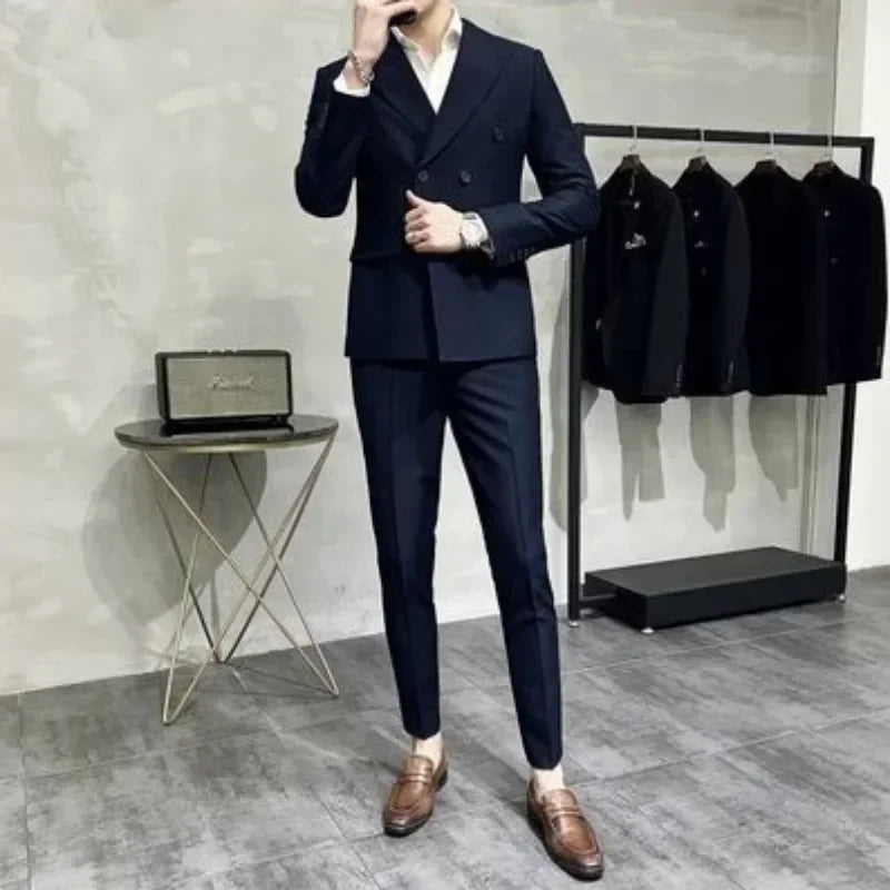 Full Suit for Men Trends Costumes Blazer High Quality 2024 2 Piece Outfit Set Man Slim Fit Elegant Ceremony Pants Gentleman