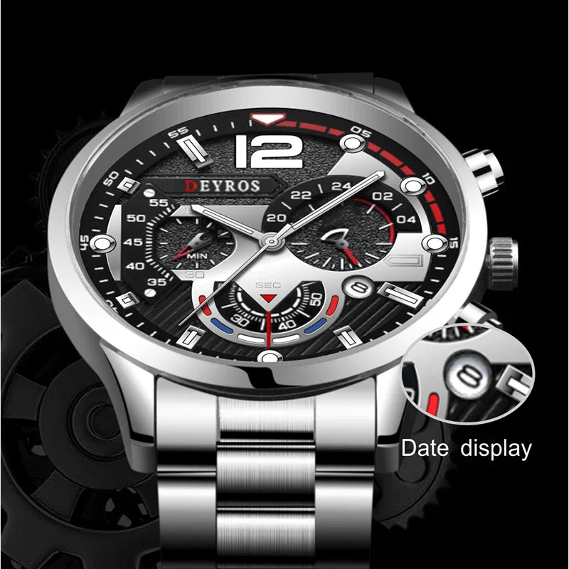 Fashion Mens Stainless Steel Watches Luxury Quartz Wristwatch Calendar Luminous Clock Men Business Casual Watch Reloj Hombre