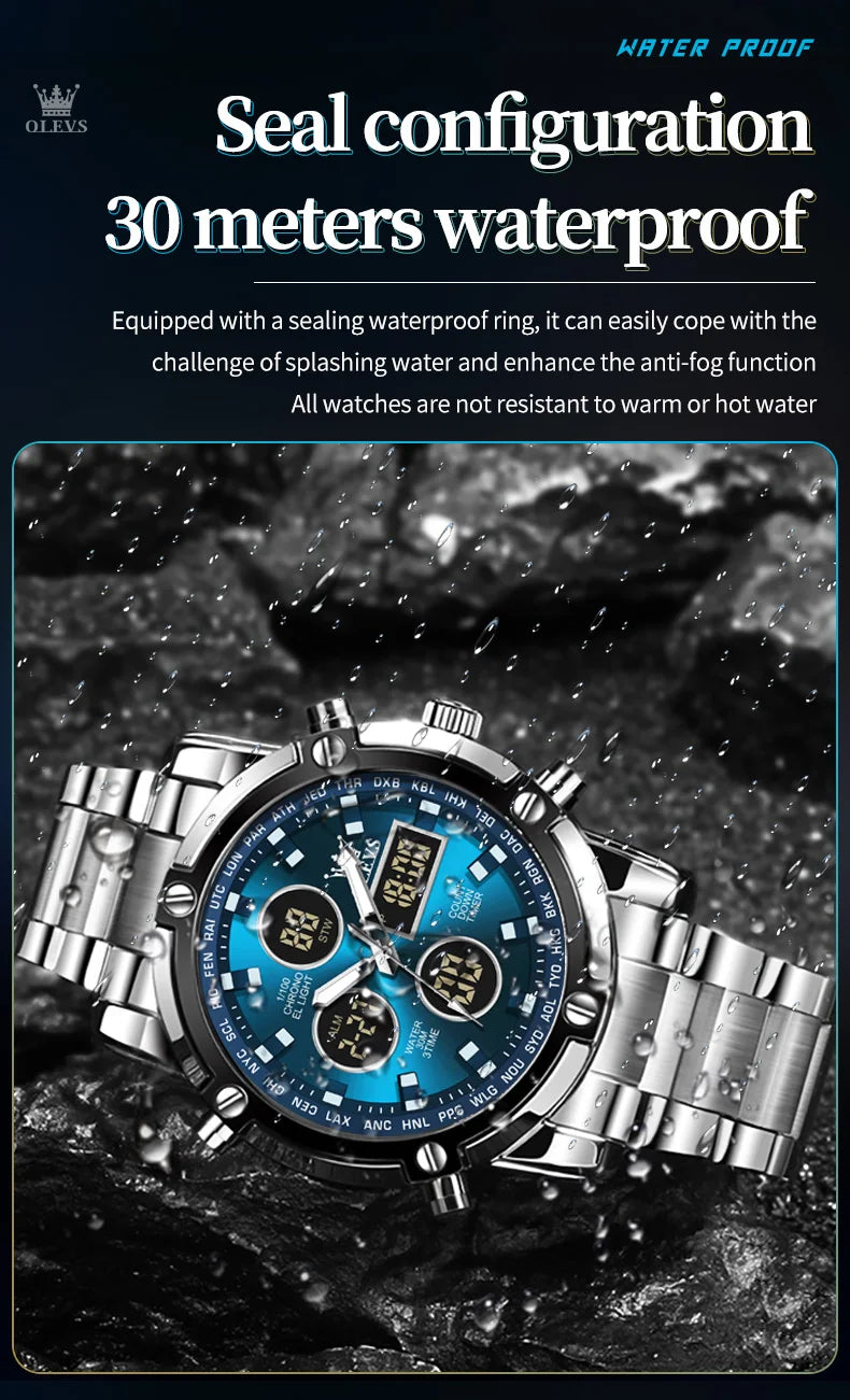 OLEVS 1106 Watch Men Chronograph Calendar Alarm Clock Quartz Movement Stainless steel Multi-function Man Hand Clock Trend Watch