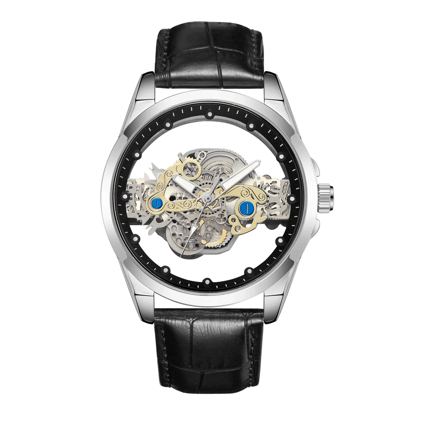 New Men's Watches Top Brand Luxury Original Waterproof Quartz Watch for Man Gold Skeleton Style 24 Hour Day Night часы мужские