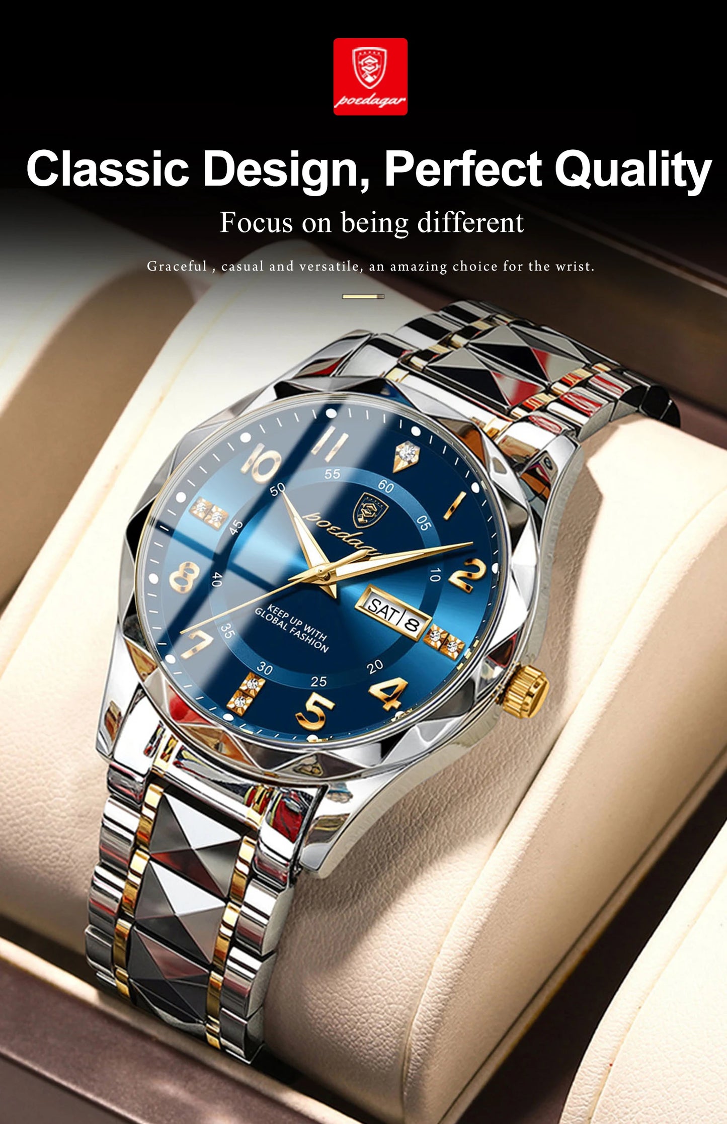 POEDAGAR Luxury Man Wristwatch Waterproof Luminous Date Week Men Watch Sport Stainless Steel Quartz Men's Watches Male reloj+box