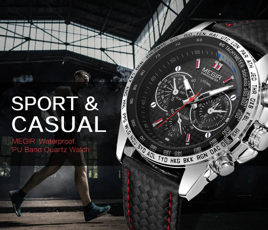 MEGIR 1010 Hot Men's Watch Original Luxury Fashion Brand Sport Clock Leather Strap Business Quartz Wrist Watches for Men Casual