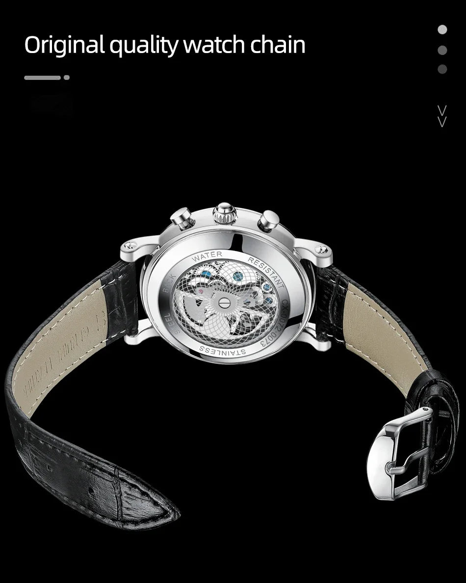 CHENXI 2024 Watches For Men Leather Strap Skeleton Quartz Sweep Second Movement Mens Watch Waterproof Chronograph Wristwatches