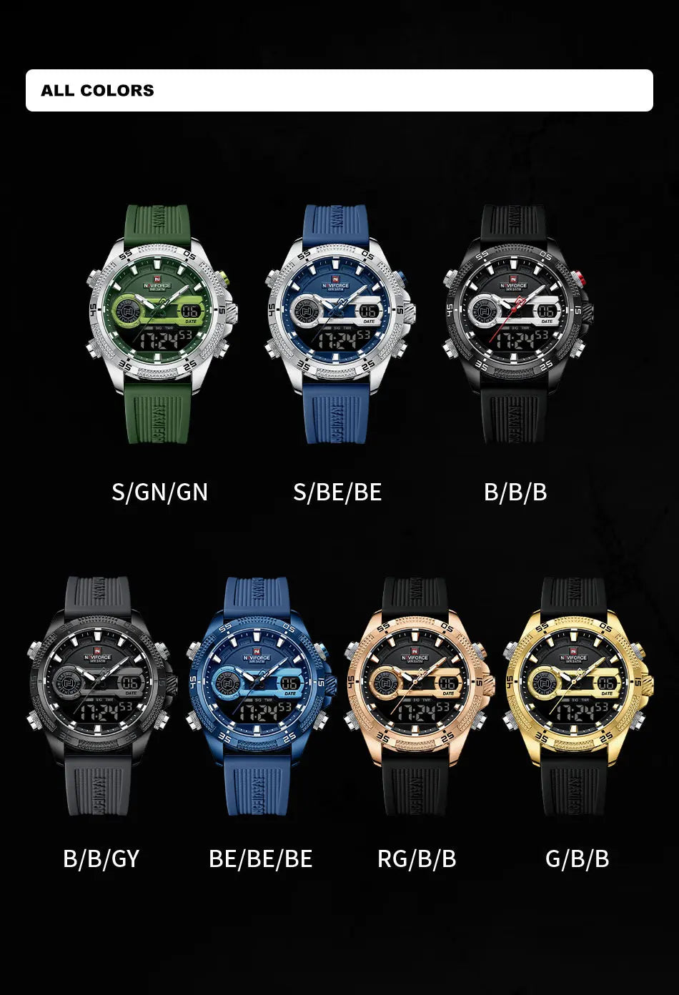NAVIFORCE Military Sport Watches For Men Fashion Silicone Strap Waterproof Wrist watch Male Dual Display Luminous Alarm Clock